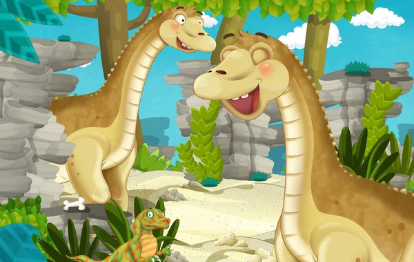 cartoon scene with dinosaur in the jungle nature background - illustration for children