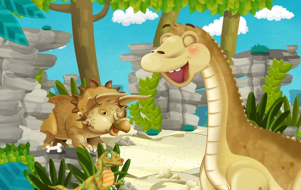 Мультяшна Сцена Динозавром Фоні Природи Джунглях Ілюстрація Дітей — стокове фото