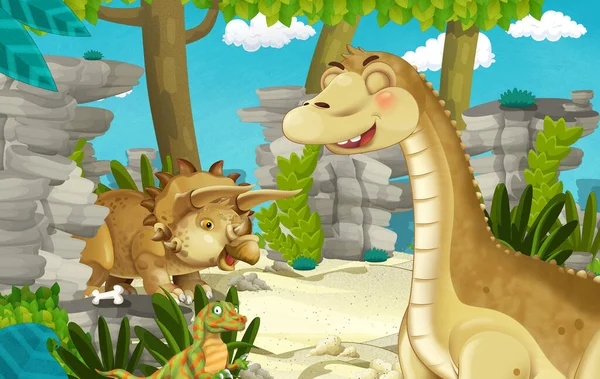 Мультяшна Сцена Динозавром Фоні Природи Джунглях Ілюстрація Дітей — стокове фото