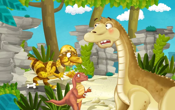 Zeichentrickszene Mit Dinosaurier Hintergrund Der Dschungel Natur Illustration Für Kinder — Stockfoto