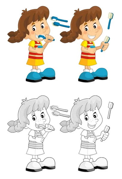 cartoon sketch girl washing on white background - illustration for children