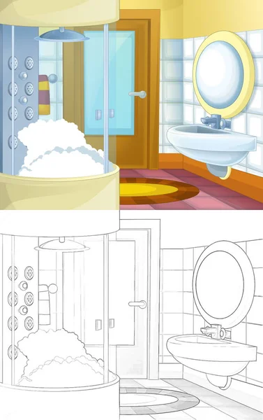 Cartoon Sketch Scene Colorful Bathroom Illustration Children — Stock Photo, Image