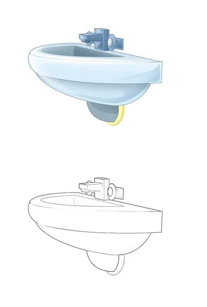Cartoon Sketch Scene Wash Basin Illustration Children — Stock Photo, Image