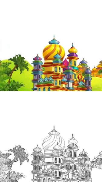 Desenho Animado Cena Com Belos Castelos Medievais Reino Extremo Oriente — Fotografia de Stock
