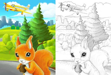 Çizim yapılan karikatür sahnesi çocuklar için şehrin dışında.