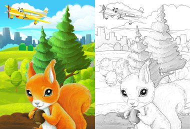 Çizim yapılan karikatür sahnesi çocuklar için şehrin dışında.