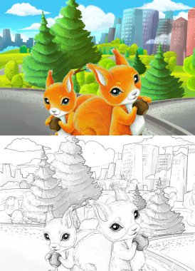 Çizim yapılan karikatür sahnesi çocuklar için şehrin dışında.