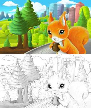 Çizim yapılan karikatür sahnesi çocuklar için şehrin dışında.