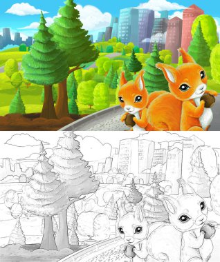 Çizim yapılan karikatür sahnesi çocuklar için şehrin dışında.