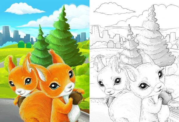 Çizim yapılan karikatür sahnesi çocuklar için şehrin dışında.