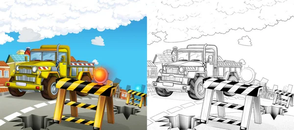 Cartone Animato Schizzo Cantiere Auto Strada Città Illustrazione Bambini — Foto Stock