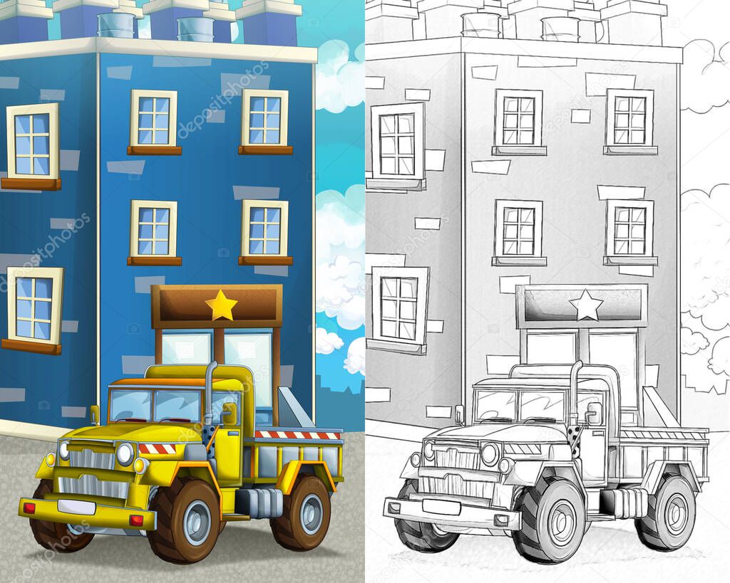 cartoon sketch construction site car on the street in the city - illustration for children