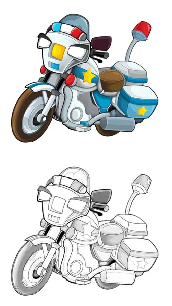 Desenho Animado Policial Moto Fundo Branco Ilustração Para Crianças — Fotografia de Stock