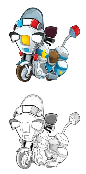 Dibujo Dibujos Animados Motocicleta Policía Sobre Fondo Blanco Ilustración Para — Foto de Stock