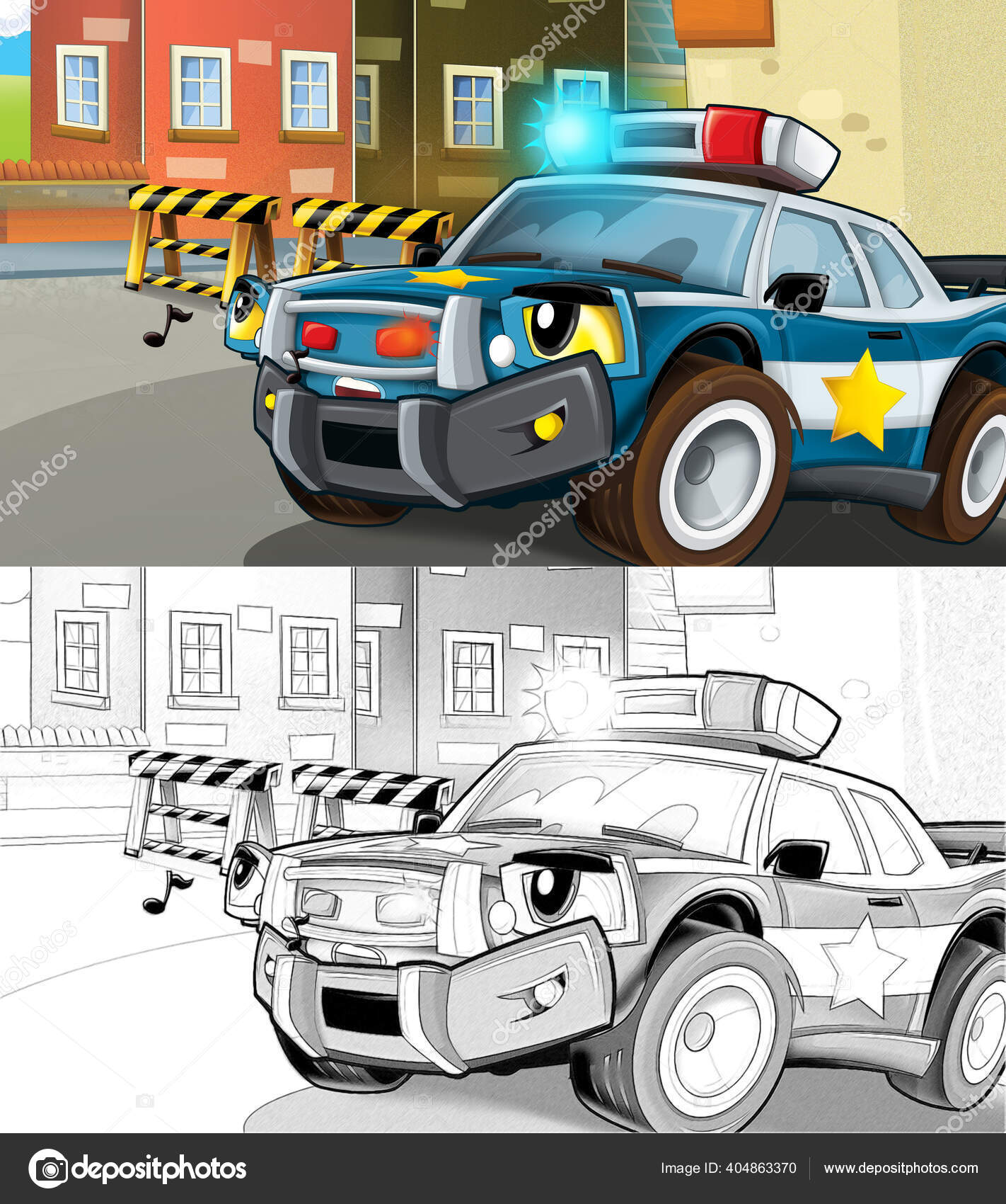 Carro de polícia criança máquina. Desenho da policia. Carros