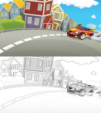 Cartoon sketch every day car smiling and driving through the city - illustration for children clipart