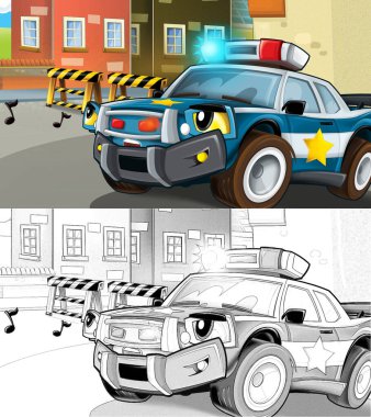 Polis arabalı karikatür sahnesi - çocuklar için çizim