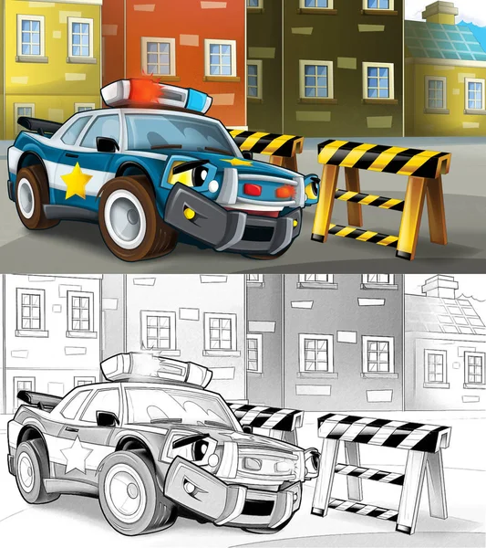 Desenho Animado Cena Com Carro Polícia Dirigindo Pela Cidade Ilustração  Ilustração por ©illustrator_hft #404864574
