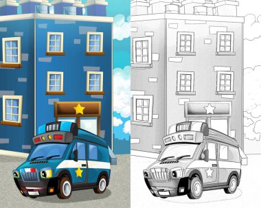 Çizim mutlu ve komik polis arabası - minibüs - çocuklar için çizim