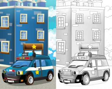 Çizim mutlu ve komik polis arabası - minibüs - çocuklar için çizim