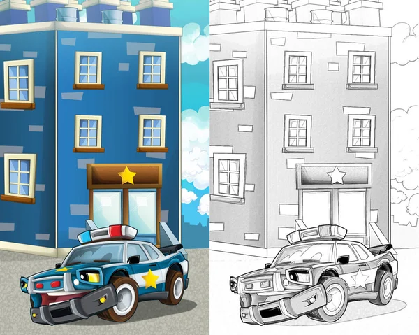 Cartoon sketch happy and funny police car - illustration for children