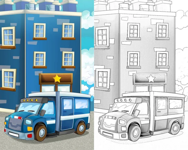 Desenho Animado Carro Polícia Feliz Engraçado Van Ilustração Para Crianças — Fotografia de Stock