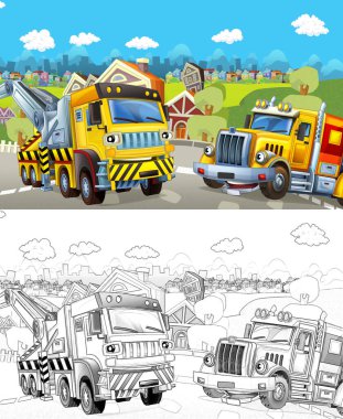 Sokakta çekicili karikatür sahnesi - çocuklar için çizimler