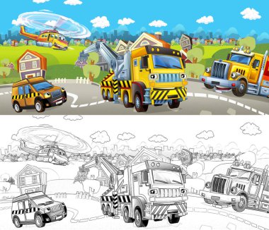 Sokakta çekicili karikatür sahnesi - çocuklar için çizimler