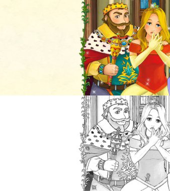 Kalede prensesle karikatür sahnesi - çocuklar için çizim