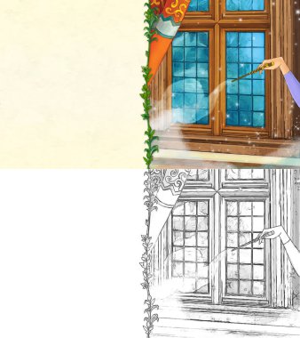 Kalede prensesle karikatür sahnesi - çocuklar için çizim