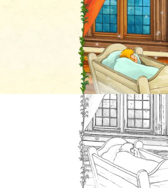 Kalede prensesle karikatür sahnesi - çocuklar için çizim