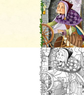 Kalede prensesle karikatür sahnesi - çocuklar için çizim