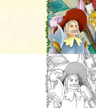 Prens ile şatoda karikatür sahnesi - çocuklar için çizim