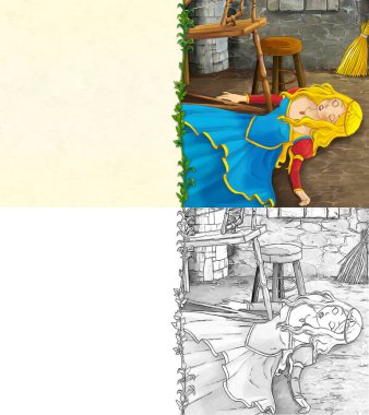 Kalede prensesle karikatür sahnesi - çocuklar için çizim