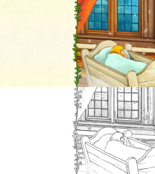 Kalede prensesle karikatür sahnesi - çocuklar için çizim