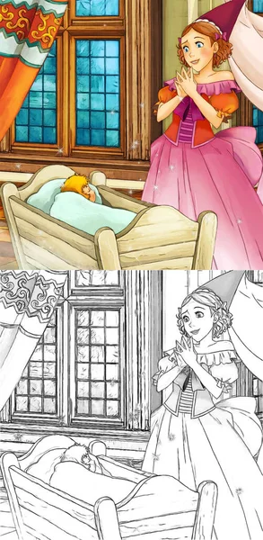 Cartoon Sketch Scene Princess Castle Illustration Children — Stock Photo, Image