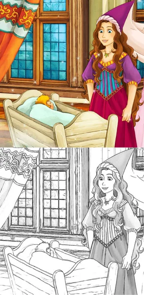 Cartoon Sketch Scene Princess Castle Illustration Children — Stock Photo, Image