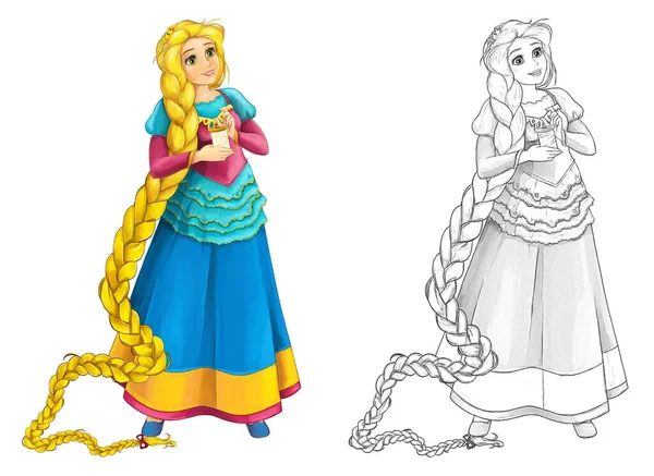Kreslený Náčrtek Pohádka Postava Šťastná Princezna Stojící Překvapen Ilustrace Pro — Stock fotografie