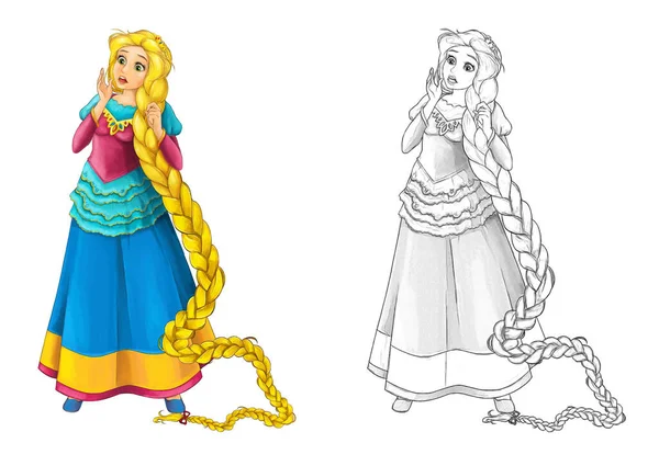 Cartoon Sketch Fairy Tale Character Happy Princess Standing Looking Surprised — Stock Photo, Image