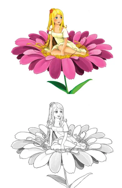 Cartoon Sketch Szene Mit Schöner Prinzessin Auf Weißem Hintergrund Illustration — Stockfoto