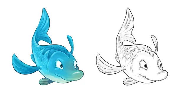 Kreslené Zvířecí Ryby Náčrtek Ilustrace Pro Děti — Stock fotografie