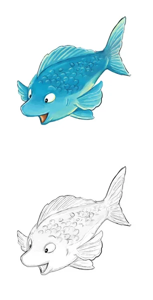 Tecknad Djur Fisk Och Skiss Illustration För Barnen — Stockfoto