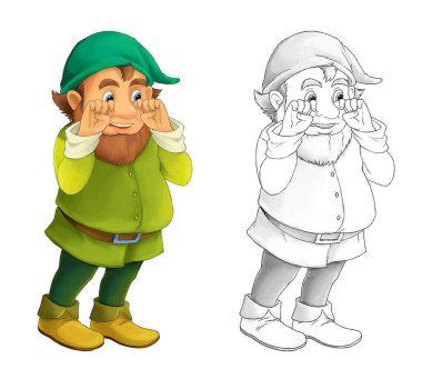 Çocuklar için beyaz arkaplan illüstrasyonunda çizimi olan çizgi film cücesi