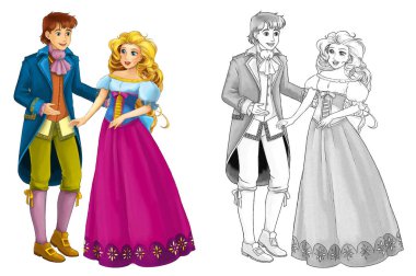 Çizgi film neşe dolu evli çift romantik sahne - çocuklar için çizim