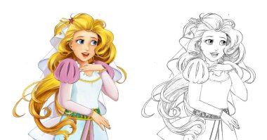 Çizgi film neşe dolu evli çift romantik sahne - çocuklar için çizim