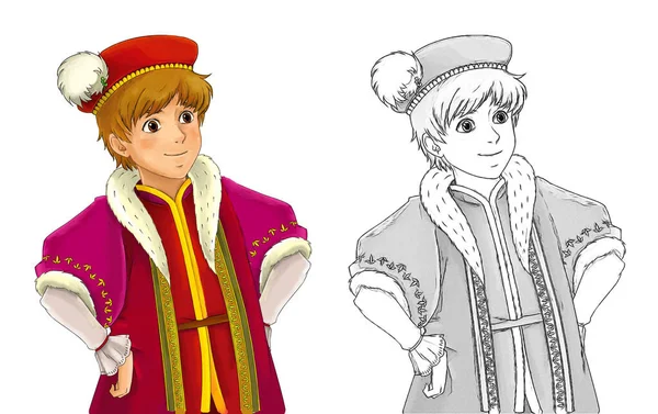 Cartoon Szene Mit Mittelalterlichem Prinzen Auf Weißem Hintergrund Für Kinder — Stockfoto