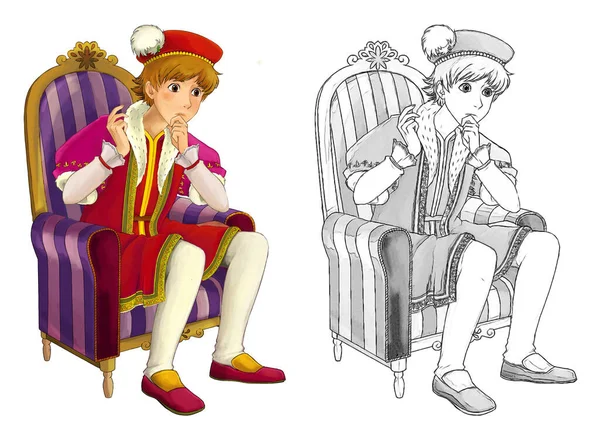 cartoon scene with medieval prince on white background illustration for children