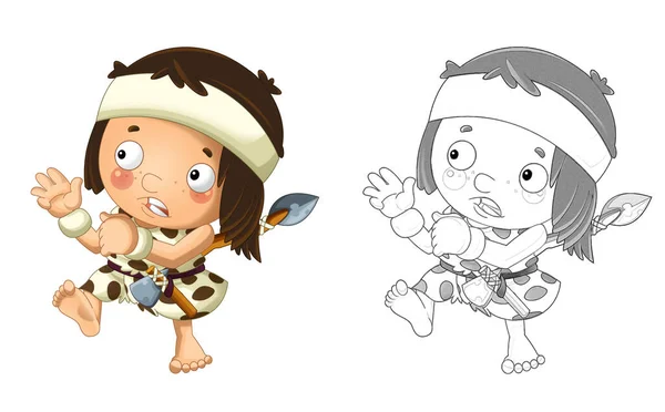 Cartoon Sketch Scene Happy Caveman Barbarian Warrior White Background Illustration — Stock Photo, Image