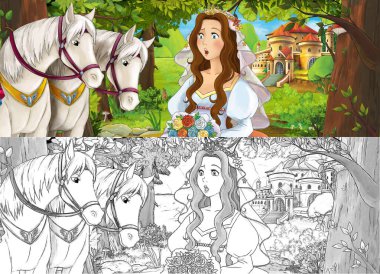 Karikatür çizimi. Orman Bahçesi 'nde çocuklar için çizim yapan prenses.