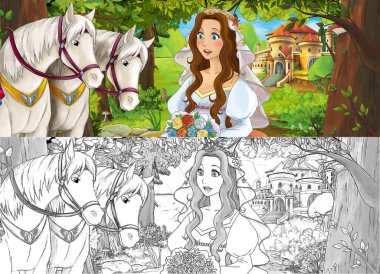 Karikatür çizimi. Orman Bahçesi 'nde çocuklar için çizim yapan prenses.